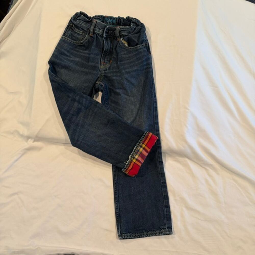 Gap Kids 1969 Slouch Plaid Flannel Lined Jeans Size 8 Dark Wash